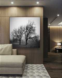Quadro Quadrado Árvores em Preto e Branco Natureza Arte Canvas Moldura