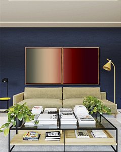 Duo de Quadros Quadrados Abstrato Degradê Vermelho Vinho Bege Cinza Arte Canvas Moldura