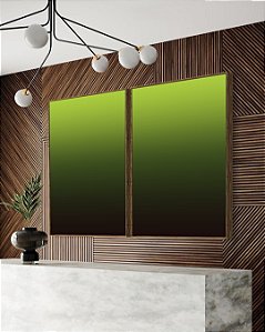 Duo de Quadros Abstrato Degradê Tons Verde Claro Verde Escuro e Marrom Arte Canvas Moldura
