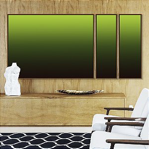 Trio de Quadros Estilizados Abstrato Degradê Tons Verde Claro Verde Escuro e Marrom Arte Canvas Moldura