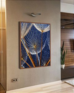 Quadro Vertical Flor Dente de Leão Tons de Cobre e Azul Natureza Arte Canvas Moldura