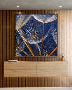 Quadro Quadrado Flor Dente de Leão Tons de Cobre e Azul Natureza Arte Canvas Moldura