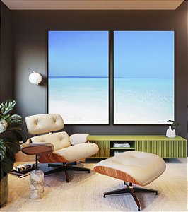 Duo de Quadros Praia Branca e Mar Azul Cristalino Paradisíaco Arte Canvas Moldura