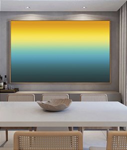 Quadro Horizontal Abstrato Degradê Amarelo Ouro e Azul Turquesa Canvas Moldura