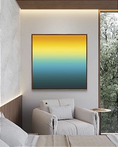 Quadro Quadrado Abstrato Degradê Amarelo Ouro e Azul Turquesa Canvas Moldura