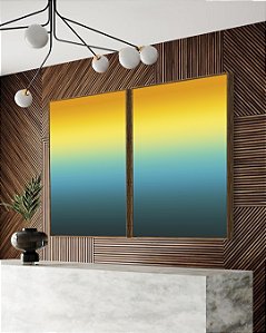Duo de Quadros Abstrato Degradê Amarelo Ouro e Azul Turquesa Canvas Moldura