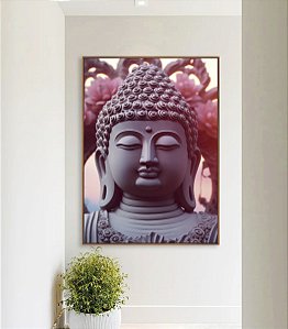 Quadro Vertical Buda Mandala Floral e Sol Entardecer Canvas Moldura