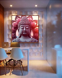 Quadro Quadrado Buda Mandala Floral e Sol Entardecer Canvas Moldura