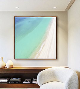 Quadro Quadrado Mar Turquesa Cristalino Paradisíaco Areia Branca Canvas Moldura