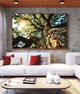 Quadro Horizontal Árvore Folhas Verdes Céu Azul Turquesa Canvas Moldura