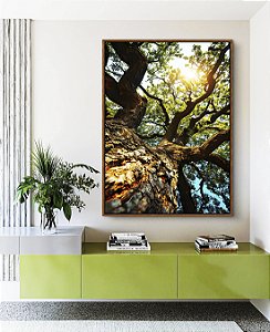 Quadro Vertical Árvore Folhas Verdes Céu Azul Turquesa Canvas Moldura