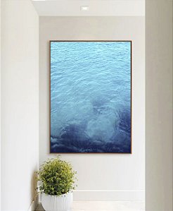 Quadro Vertical Mar de Águas Claras Tons de Azul Oceano Canvas Moldura