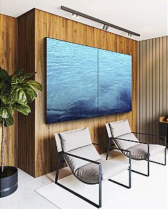 Duo de Quadros Mar de Águas Claras Tons de Azul Oceano Canvas Moldura