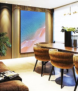 Quadro Vertical Praia Areia Clara Mar Azul Turquesa Canvas Moldura