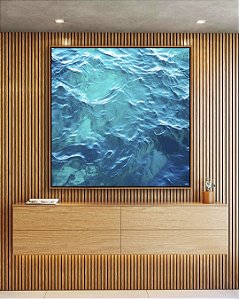 Quadro Quadrado Mar Azul Cristalino Ondulado Oceano Canvas Moldura