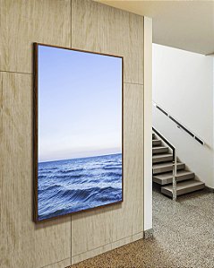 Quadro Vertical Mar Azul Sereno Céu Limpo Oceano Canvas Moldura