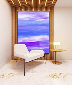 Quadro Vertical Abstrato Roxo Lilás Azul Pintura Canvas Moldura