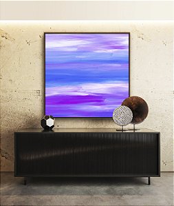 Quadro Quadrado Abstrato Roxo Lilás Azul Efeito Pintura Canvas Moldura