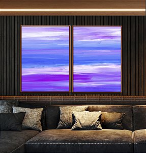Duo de Quadros Abstrato Roxo Lilás Azul Efeito Pintura Canvas Moldura
