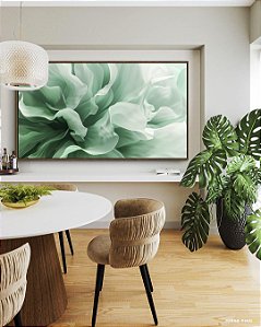 Quadro Horizontal Folhas Abstratas Ondas Verde Turquesa Canvas Moldura