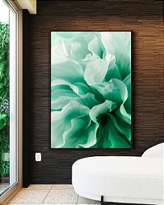 Quadro Vertical Folhas Abstratas Ondas Verde Turquesa Canvas Moldura