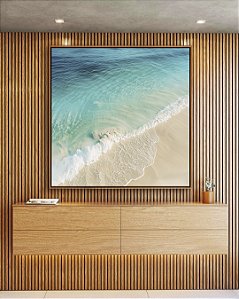 Quadro Quadrado Mar Azul Turquesa Paradisíaco Praia Branca Natureza Canvas Moldura