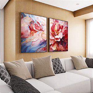 Duo de Quadros Flores Lindas Rosas Vermelhas Natureza Canvas Moldura