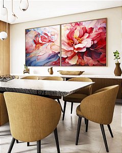 Duo de Quadros Quadrados Flores Lindas Rosas Vermelhas Natureza Canvas Moldura