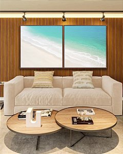 Duo de Quadros Quadrados Mar Turquesa Praia Areia Branca Canvas Moldura
