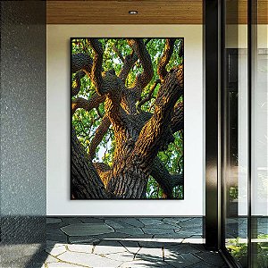 Quadro Vertical Árvore Tronco Galhos Folhas Verdes Natureza Canvas Moldura