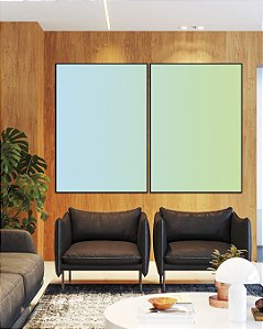 Duo de Quadros Abstrato Degradê Azul Bebê Verde Menta Canvas Moldura