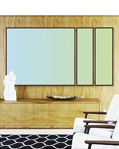 Trio de Quadros Estilizados Abstrato Degradê Azul Bebê Verde Menta Canvas Moldura