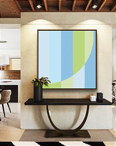 Quadro Quadrado Abstrato Geométrico Listras Círculo Verde Azul Canvas Moldura
