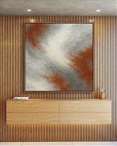 Quadro Quadrado Abstrato Cinza Grafite Cobre Canvas Moldura