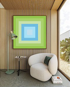 Quadro Quadrado Geométrico Degradê Azul  Bebê Verde Canvas Moldura