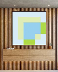 Quadro Quadrado Verde Azul Bebê Geométrico Abstrato Canvas Moldura