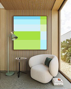 Quadro Quadrado Geométrico Listras Azul Bebê Verde Canvas Moldura