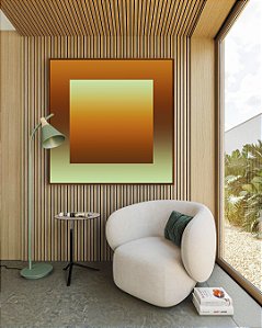 Quadro Quadrado Abstrato Degradê Margem Marrom Bronze Verde Menta Canvas Moldura