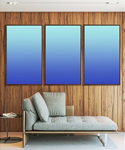 Trio de Quadros Degradê Abstrato Cores Azul Cobalto Turquesa Canvas Moldura