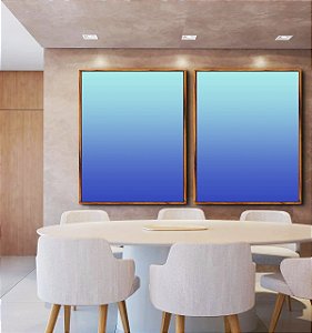 Duo de Quadros Degradê Abstrato Cores Azul Cobalto Turquesa Canvas Moldura