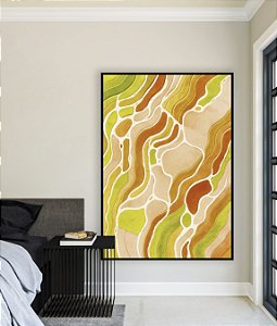 Quadro Vertical Cores Verde Laranja Salmão Branco Canvas Moldura