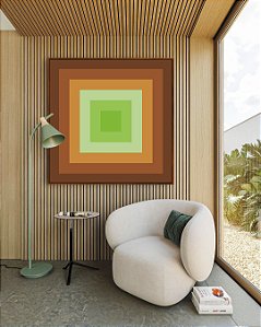 Quadro Quadrado Abstrato Verde Marrom Bronze Listras Geométrico Canvas Moldura