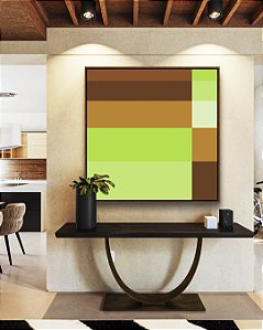 Quadro Quadrado Verde Bronze Marrom Abstrato Geométrico Canvas Moldura