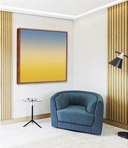 Quadro Quadrado Abstrato Degradê Amarelo Dourado Creme Azul Canvas Moldura