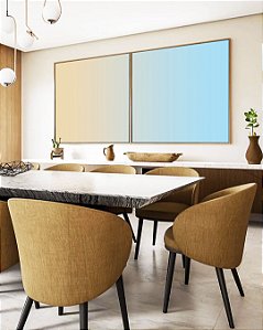 Duo de Quadros Quadrados Abstrato Degradê Pêssego Azul Celeste Canvas Moldura