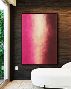 Quadro Vertical Abstrato Rosa Bege Vinho Efeito Pintura Canvas Moldura