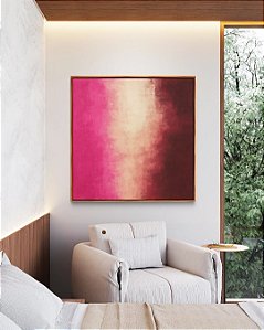 Quadro Quadrado Abstrato Rosa Bege Vinho Efeito Pintura Canvas Moldura