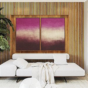 Duo de Quadros Abstrato Rosa Bege Vinho Efeito Pintura Canvas Moldura