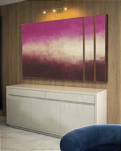 Trio de Quadros Estilizados Abstrato Rosa Bege Vinho Efeito Pintura Canvas Moldura