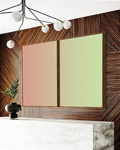Duo de Quadros Abstrato Degradê Rosa Salmão Verde Menta Canvas Moldura